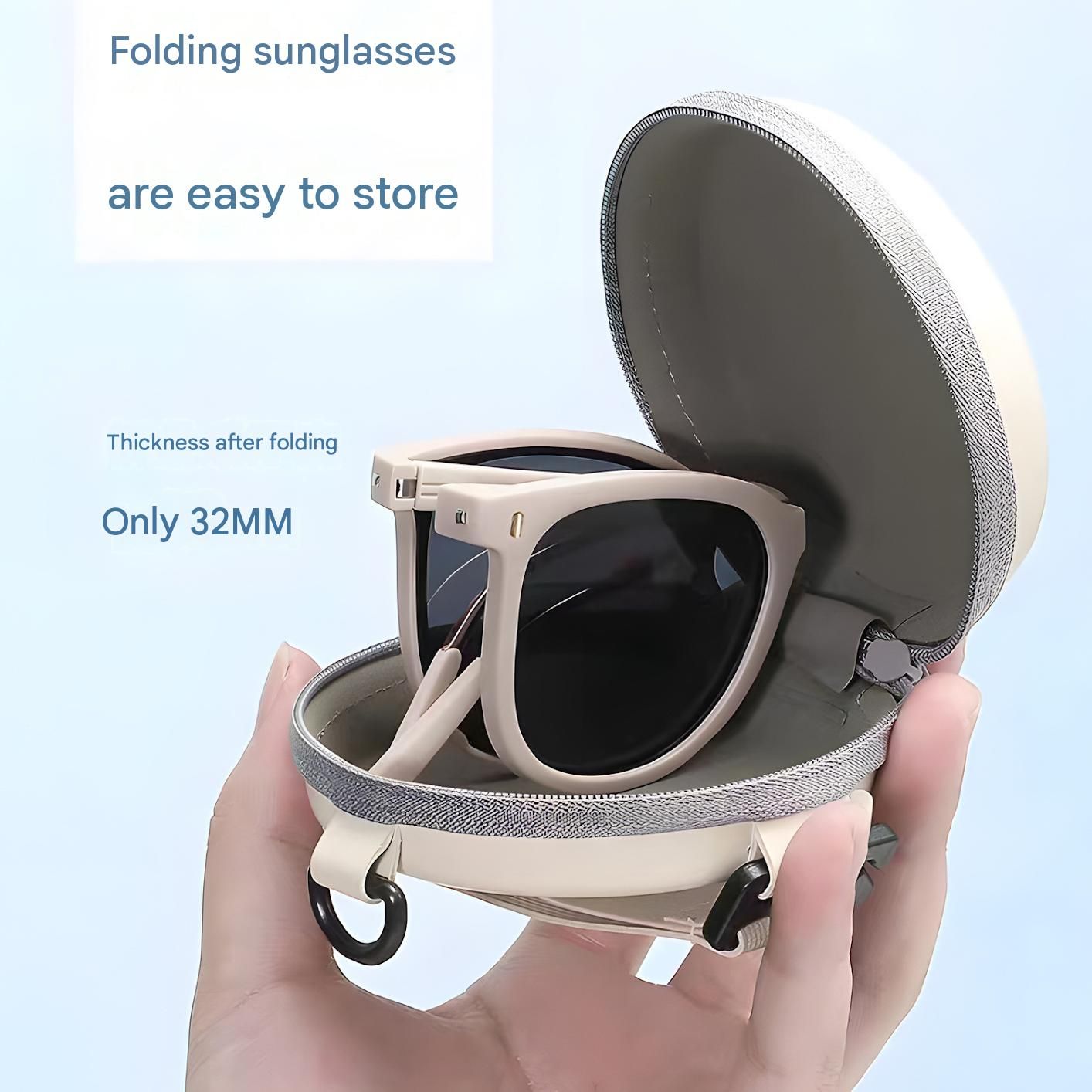 Beige Foldable Sunglasses for Women - Protection Fashion Square Round Frame view 6