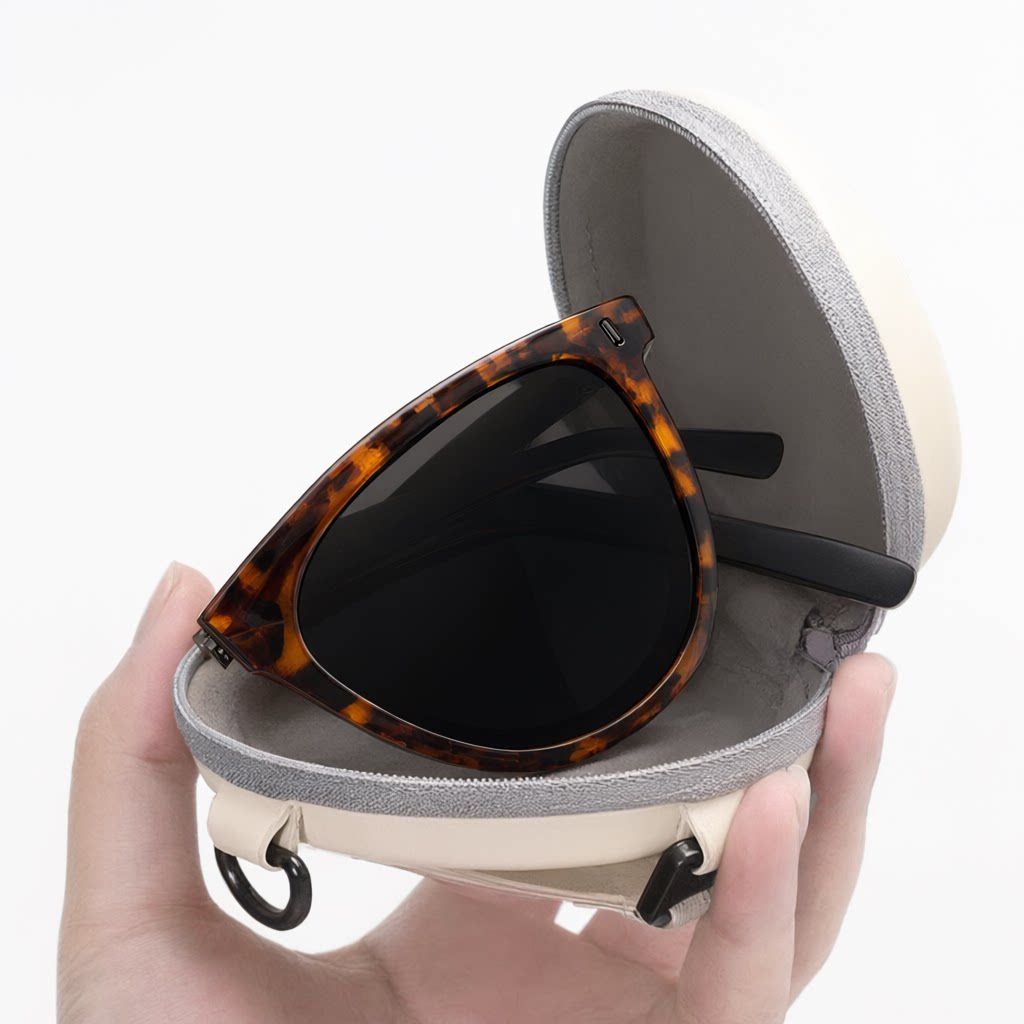 Brown Foldable Sunglasses for Women - Protection Fashion Square Round Frame
