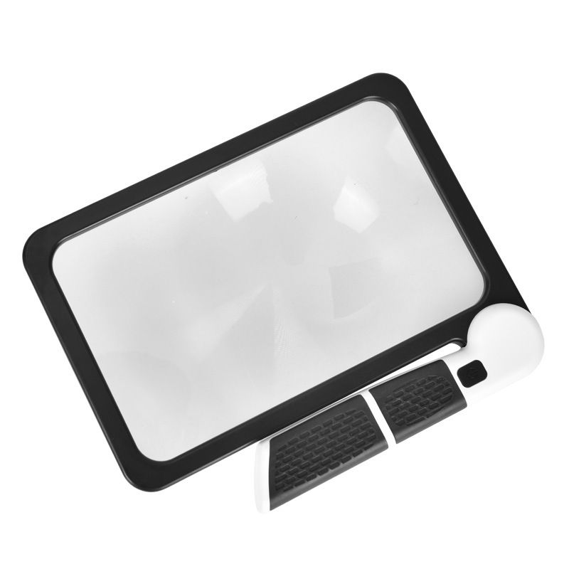 Black White Foldable LED Magnifying Glass with Light - 5X Large Rectangular Lens