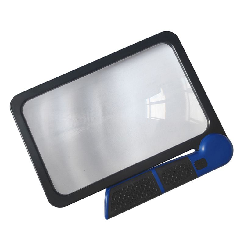 Black Blue Foldable LED Magnifying Glass with Light - 5X Large Rectangular Lens