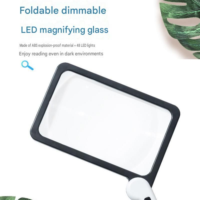 Black Blue Foldable LED Magnifying Glass with Light - 5X Large Rectangular Lens view 2