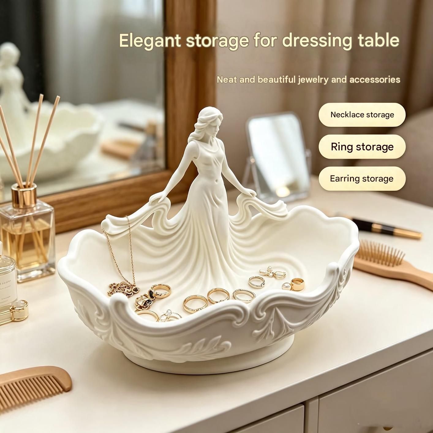 White 18*9*11cm Elegant Lady Dress Shaped Jewelry Tray - Creative Storage view 2