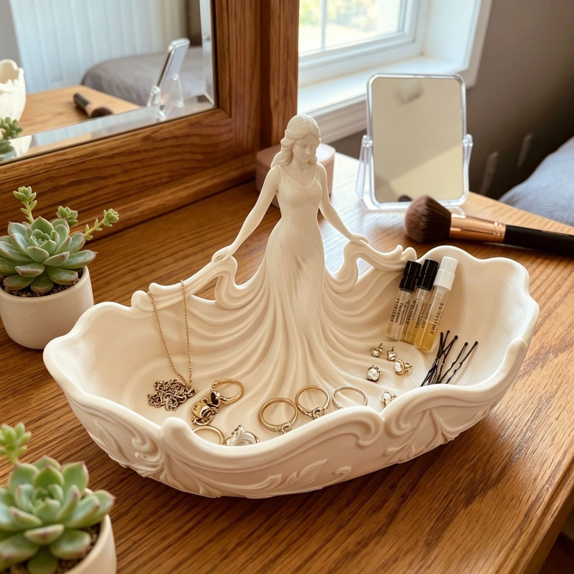 White 15*7.5*9.3cm Elegant Lady Dress Shaped Jewelry Tray - Creative Storage view 4