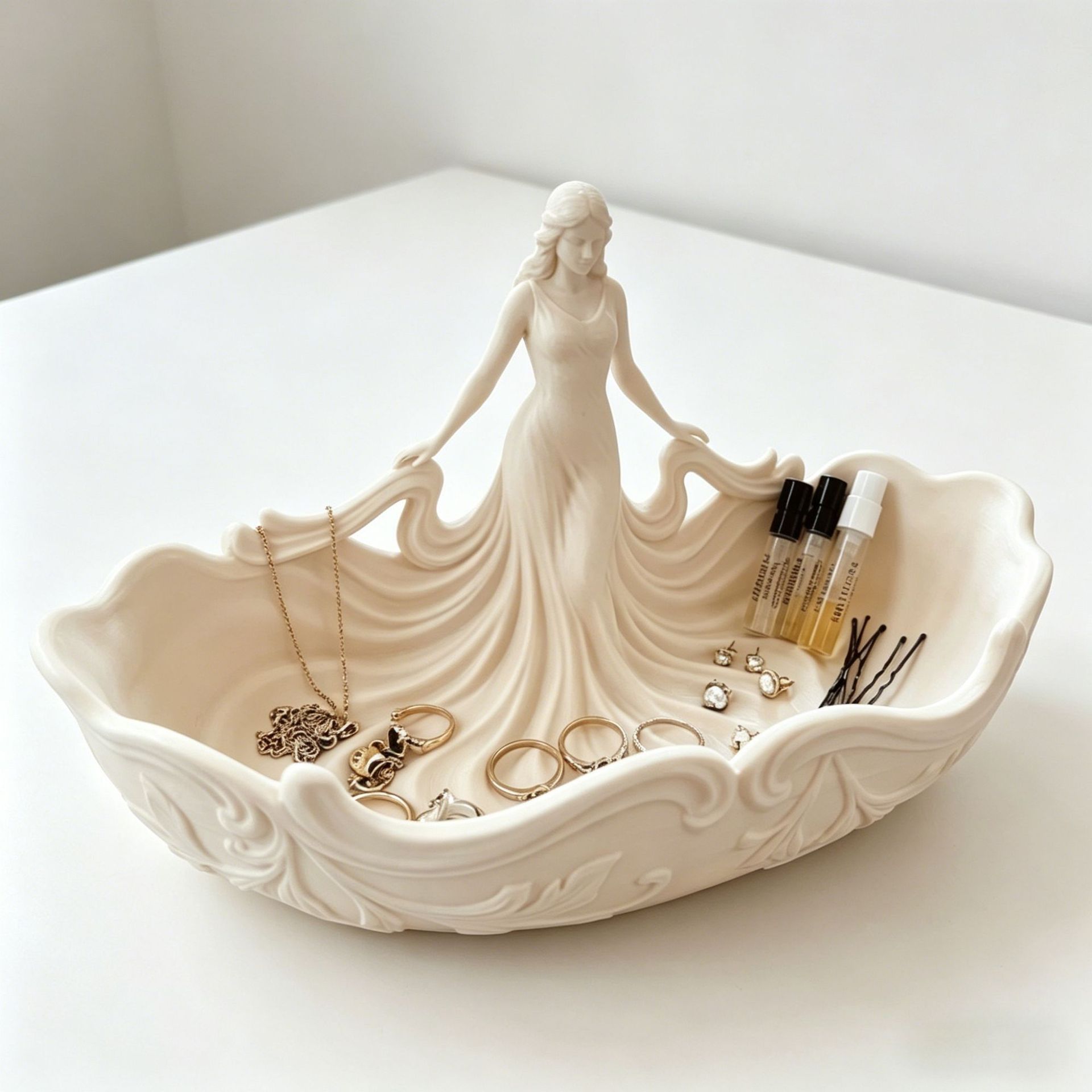 White 15*7.5*9.3cm Elegant Lady Dress Shaped Jewelry Tray - Creative Storage view 7