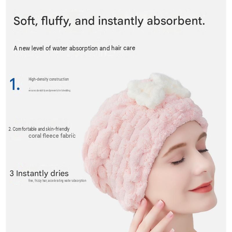 3 Pack Blue Coral Fleece Hair Drying Towel - Cloud Velvet Absorbent Hair Wrap view 4