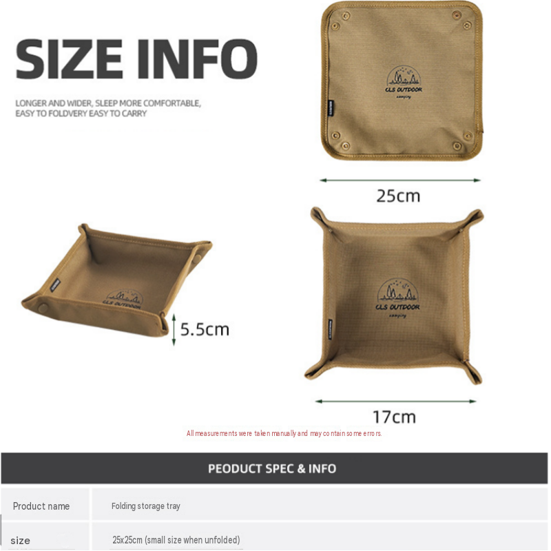 4-Pack 25x25cm Khaki Folding Camping Storage Tray - 600D Oxford Cloth Portable view 2