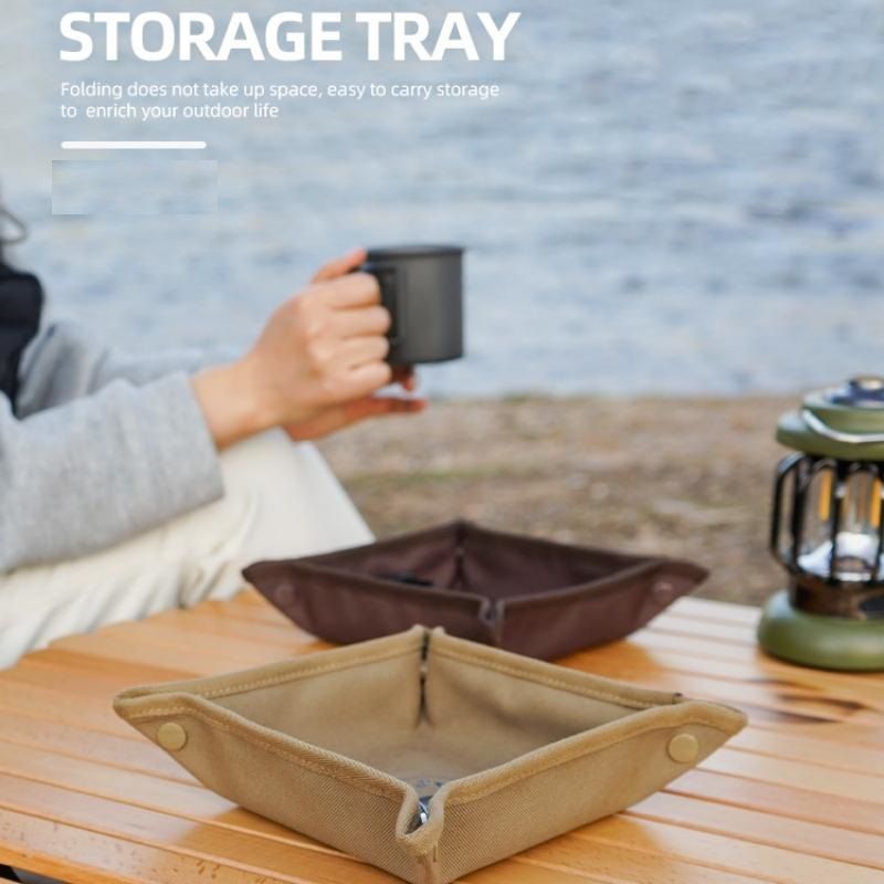 4-Pack 25x25cm Brown Folding Camping Storage Tray - 600D Oxford Cloth Portable view 3