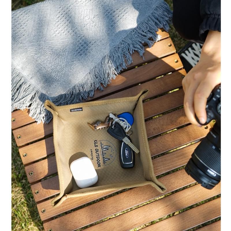 4-Pack 25x25cm Brown Folding Camping Storage Tray - 600D Oxford Cloth Portable view 8