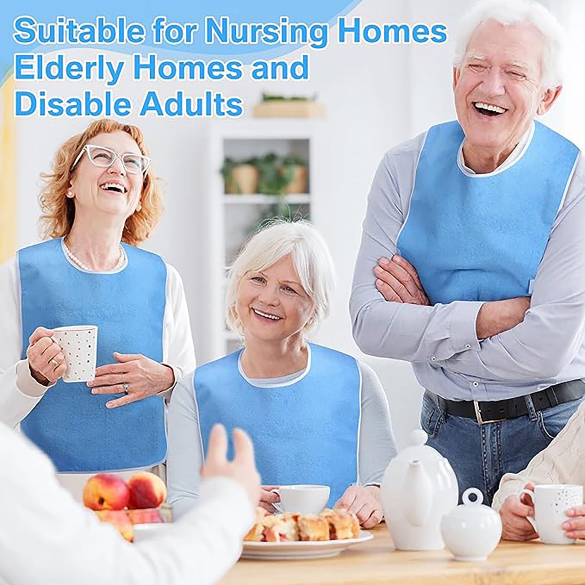 2 Pack Blue Adult Waterproof Dining Bib - 75cm x 45cm Polyester Apron with Pocket view 2