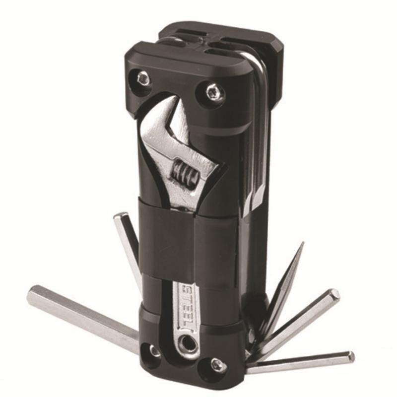Black Multi-Tool with Adjustable Wrench - Compact Hex Key Set
