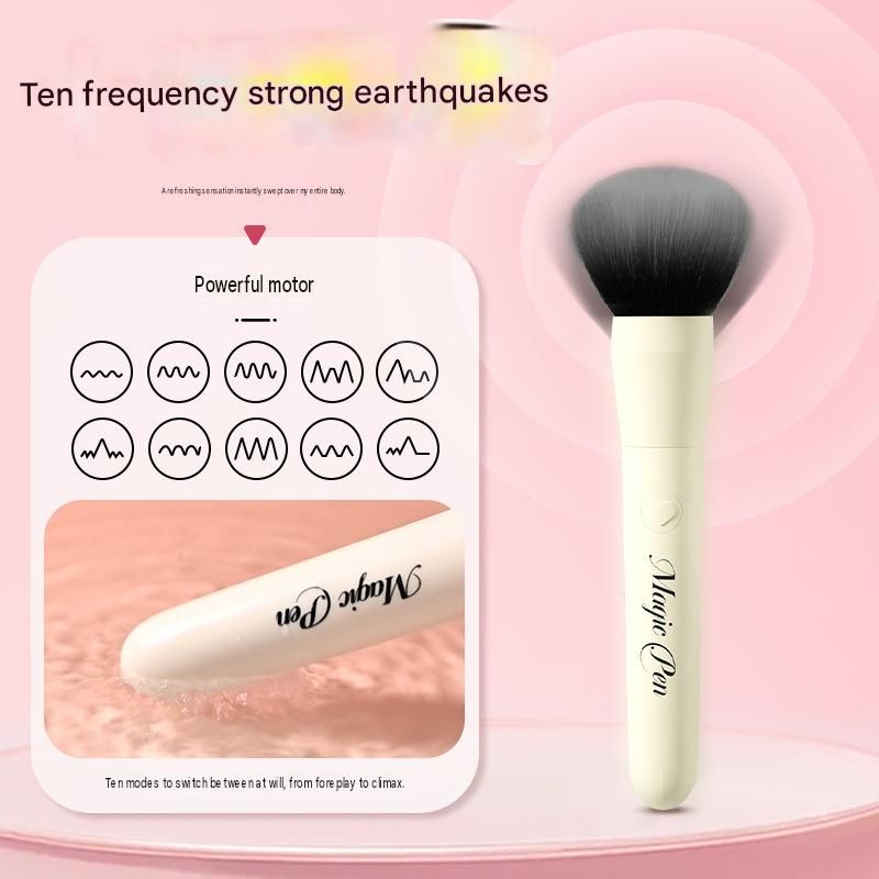 Beige Discreet Makeup Brush Vibrator - 10 Mode USB Rechargeable Teaser Wand view 3
