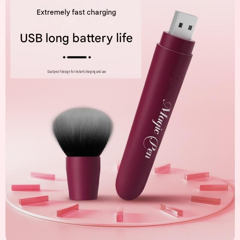 Red Discreet Makeup Brush Vibrator - 10 Mode USB Rechargeable Teaser Wand with view 6