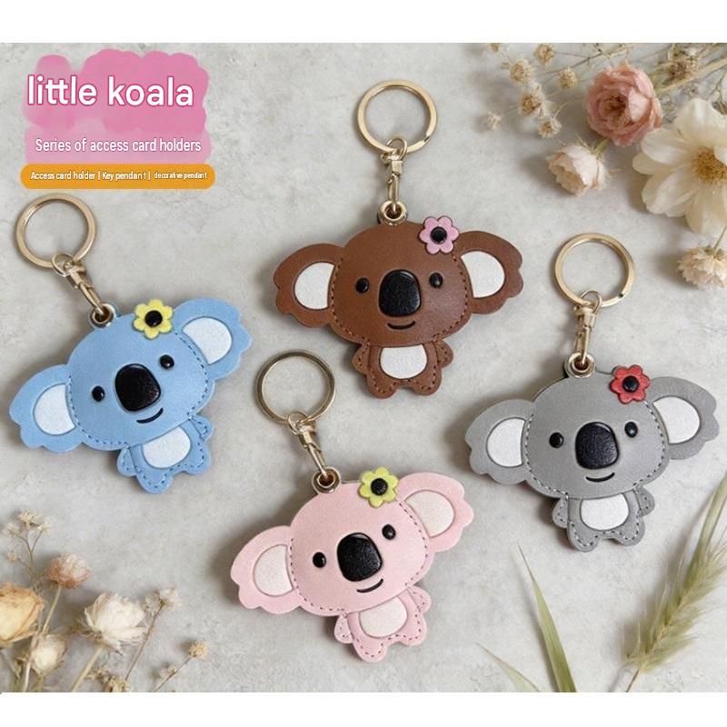 Blue Cute Koala Leather Keychain & Card Holder - Adorable Animal Accessory for view 2