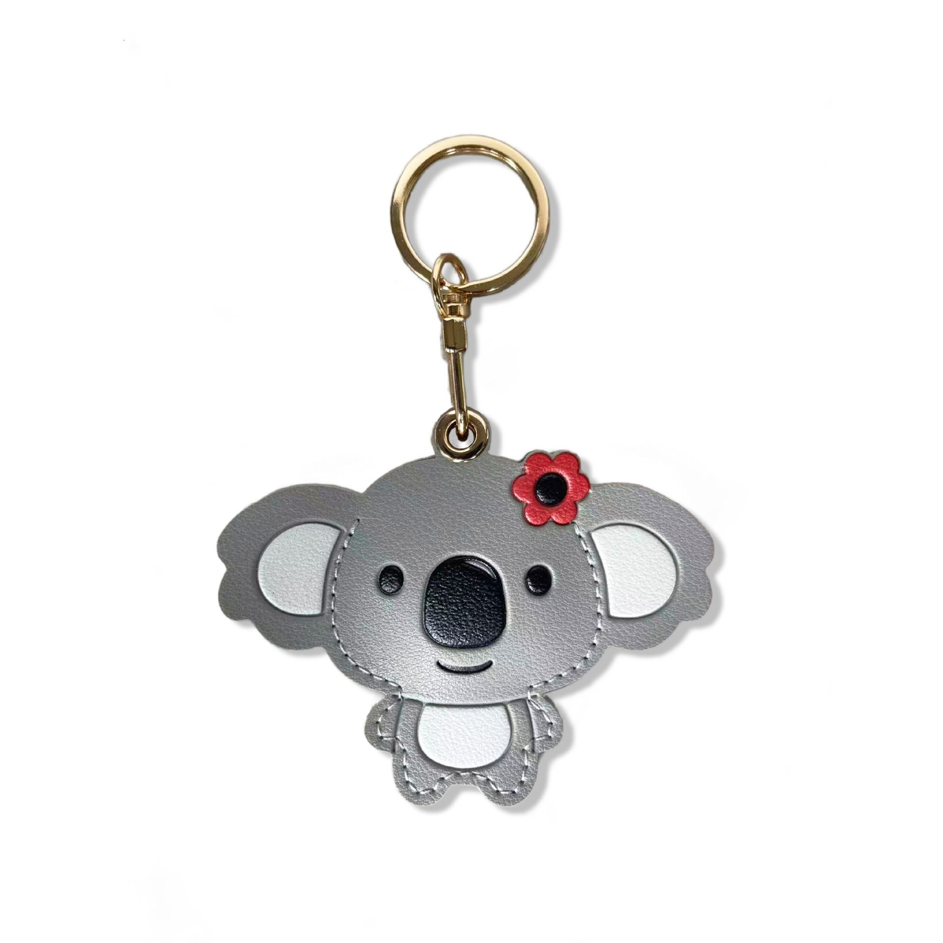 Grey Cute Koala Leather Keychain & Card Holder - Adorable Animal Accessory for