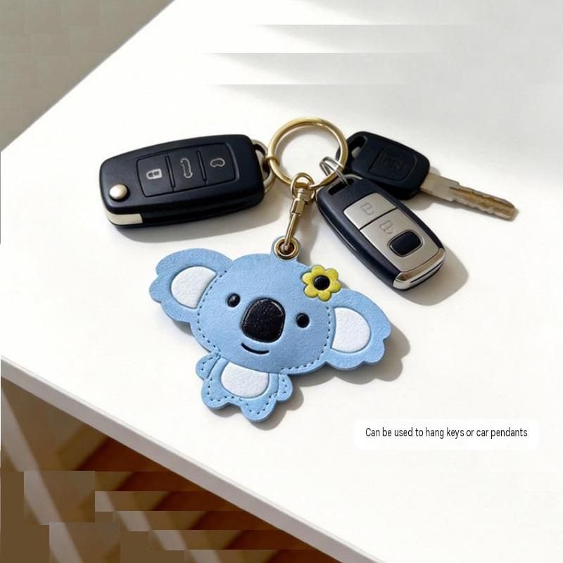 Grey Cute Koala Leather Keychain & Card Holder - Adorable Animal Accessory for view 3