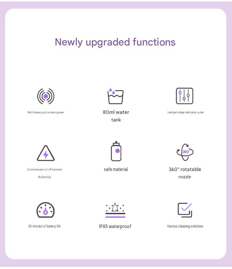 Purple Portable Electric Water Flosser - 3 Cleaning Modes view 3