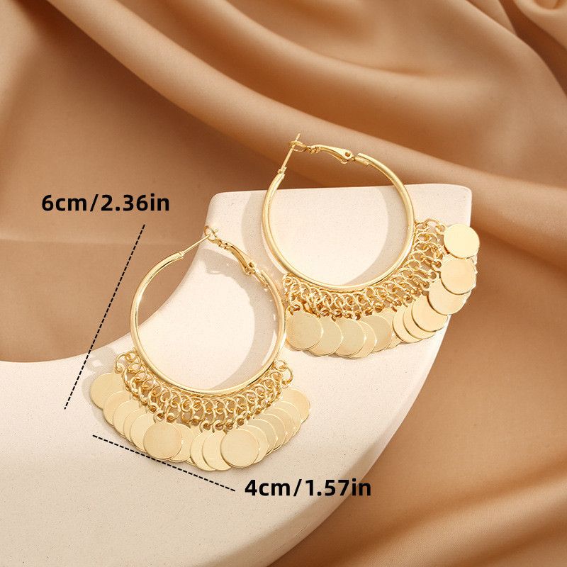 2 pairs Gold Coin Tassel Hoop Earrings - 6cm Statement Dangle Earrings with view 5