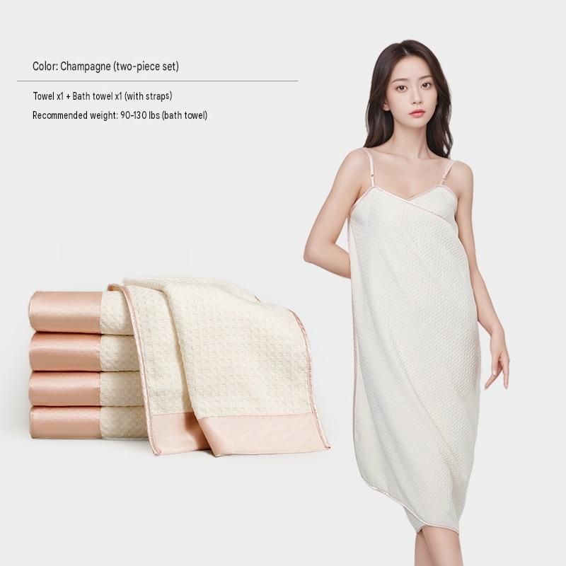 Champagne Wearable Waffle Bath Towel Set with Adjustable Straps - 70x150cm