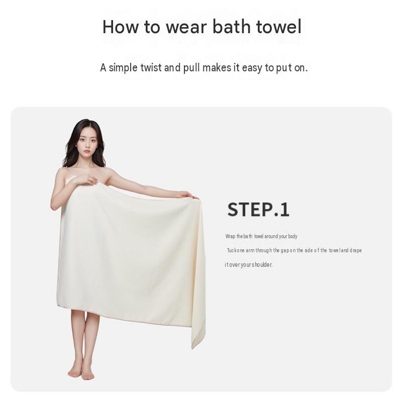 Champagne Wearable Waffle Bath Towel Set with Adjustable Straps - 70x150cm view 8