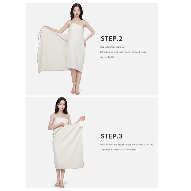 Champagne Wearable Waffle Bath Towel Set with Adjustable Straps - 70x150cm view 9