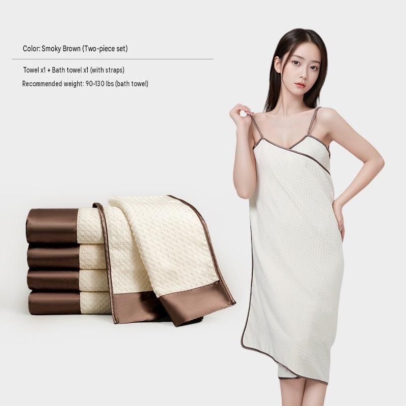 Smoky Brown Wearable Waffle Bath Towel Set with Adjustable Straps - 70x150cm