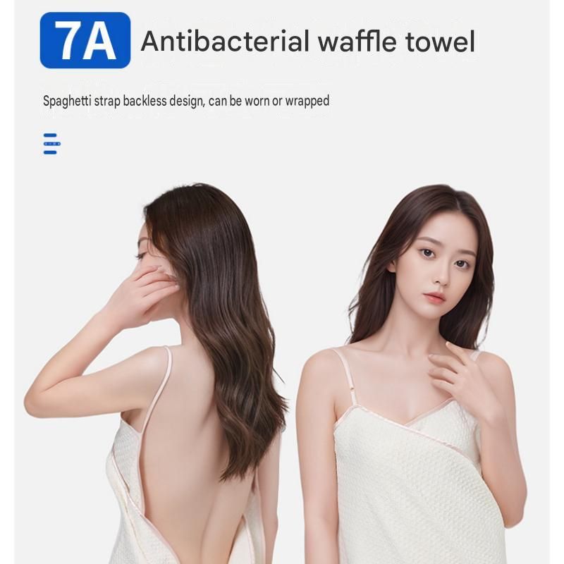Smoky Brown Wearable Waffle Bath Towel Set with Adjustable Straps - 70x150cm view 2