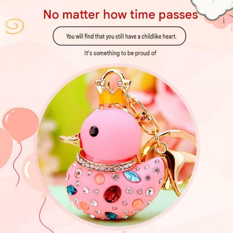 Pink Rhinestone Duck Keychain with Crown - Cute Resin Duck Bag Charm and Car view 3
