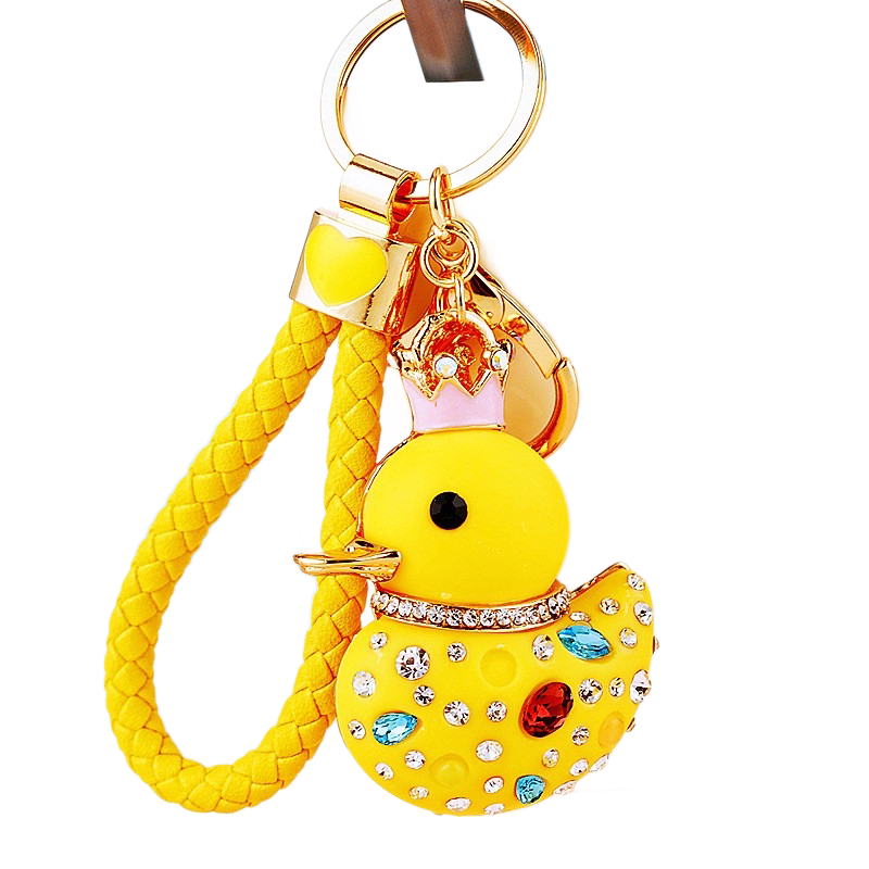Yellow Rhinestone Duck Keychain with Crown - Cute Resin Duck Bag Charm and Car