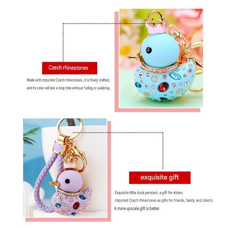 Blue Rhinestone Duck Keychain with Crown - Cute Resin Duck Bag Charm and Car view 6