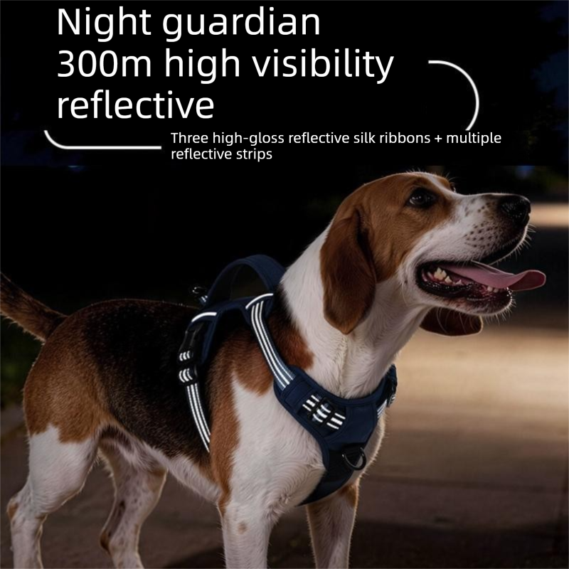 M size Blue No Pull Dog Harness and Leash Set - Reflective Oxford Fabric Puppy view 6