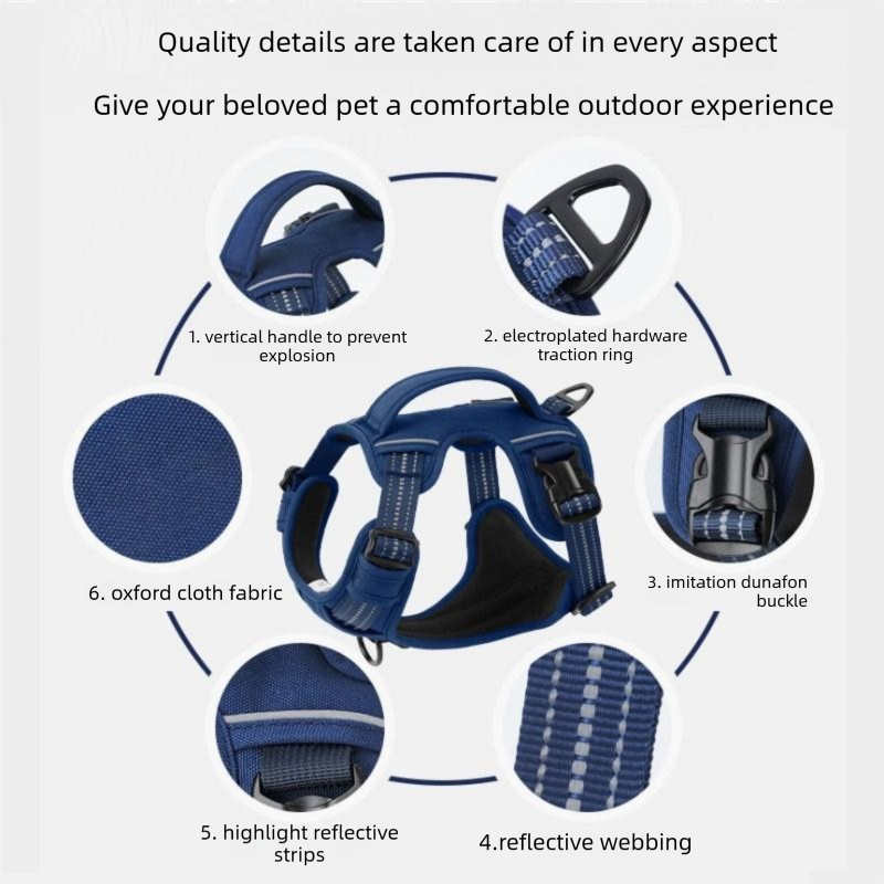 M size Black No Pull Dog Harness and Leash Set - Reflective Oxford Fabric view 7
