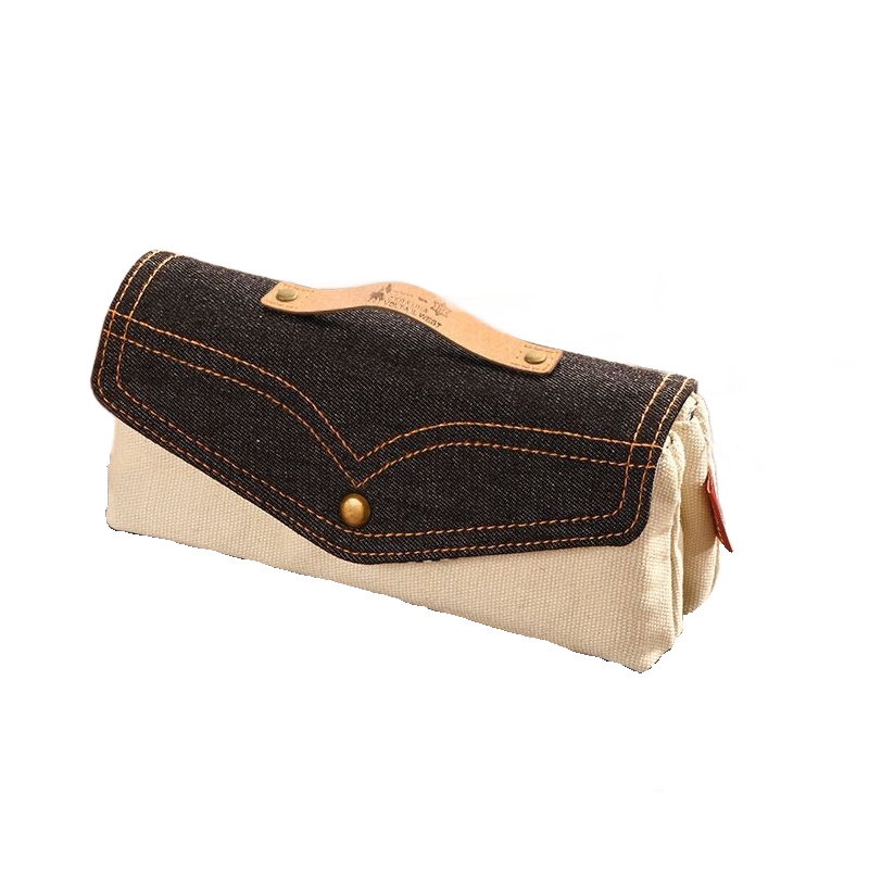 Black Vintage Denim Pencil Case - Large Capacity Canvas Pen Holder with Double