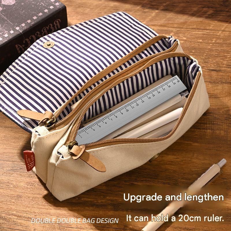 Black Vintage Denim Pencil Case - Large Capacity Canvas Pen Holder with Double view 5