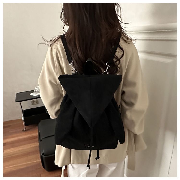 Black Suede Drawstring Backpack - Lightweight Convertible with Top Handle view 8