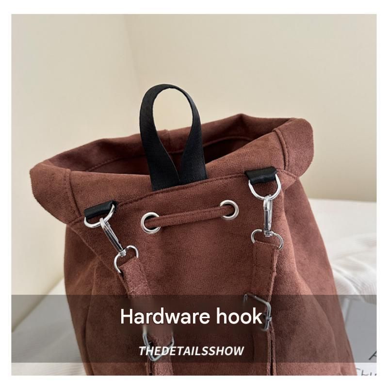 Brown Suede Drawstring Backpack - Lightweight Convertible with Top Handle view 5