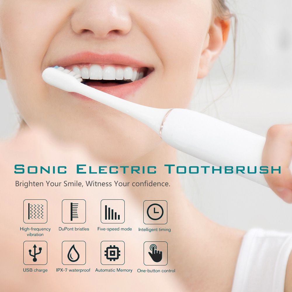 Sonic Electric Toothbrush White 8-Brush-Head Set - 6 Cleaning Modes view 9
