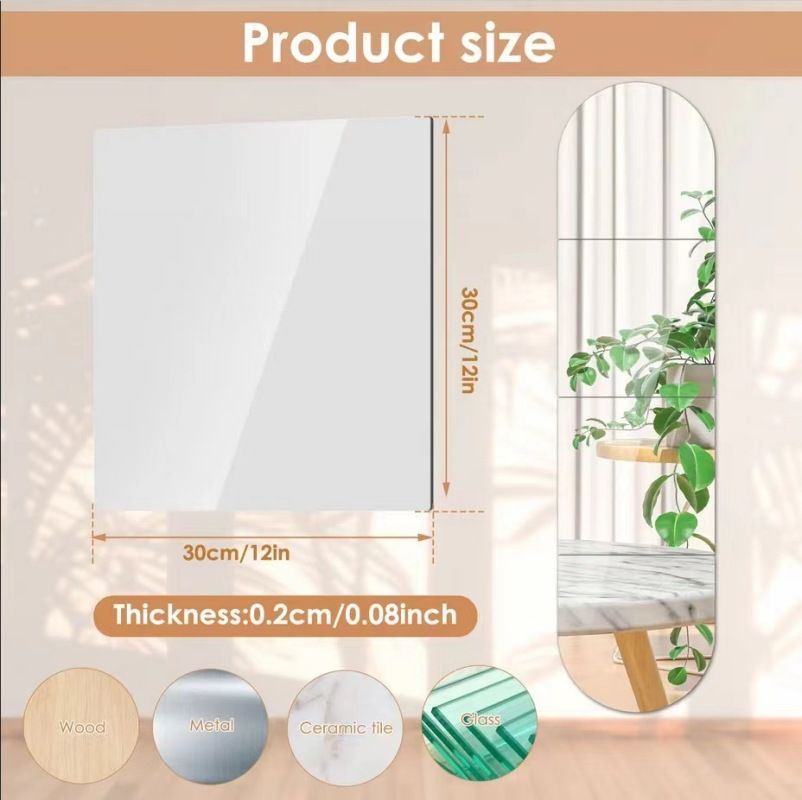 Acrylic Full Length Mirror Wall Sticker - 4 Piece Shatterproof Self Adhesive view 3