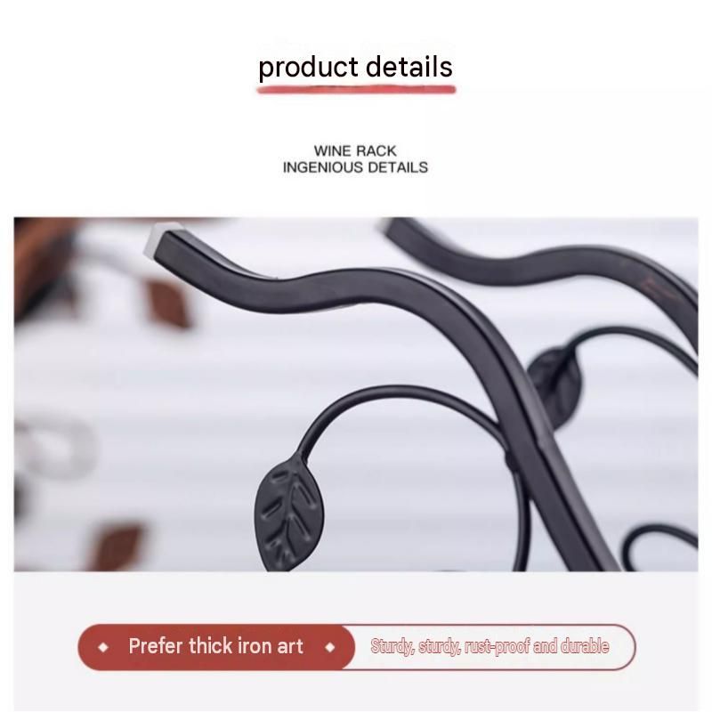 Black Artistic Leaf Design Decorative Iron Wine Rack - Elegant Leaf Design view 7