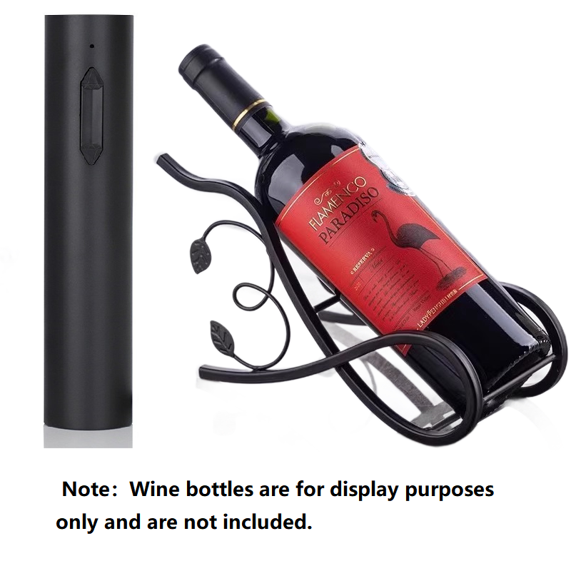 Black Electric Wine Opener and Black Decorative Iron Wine Rack Set