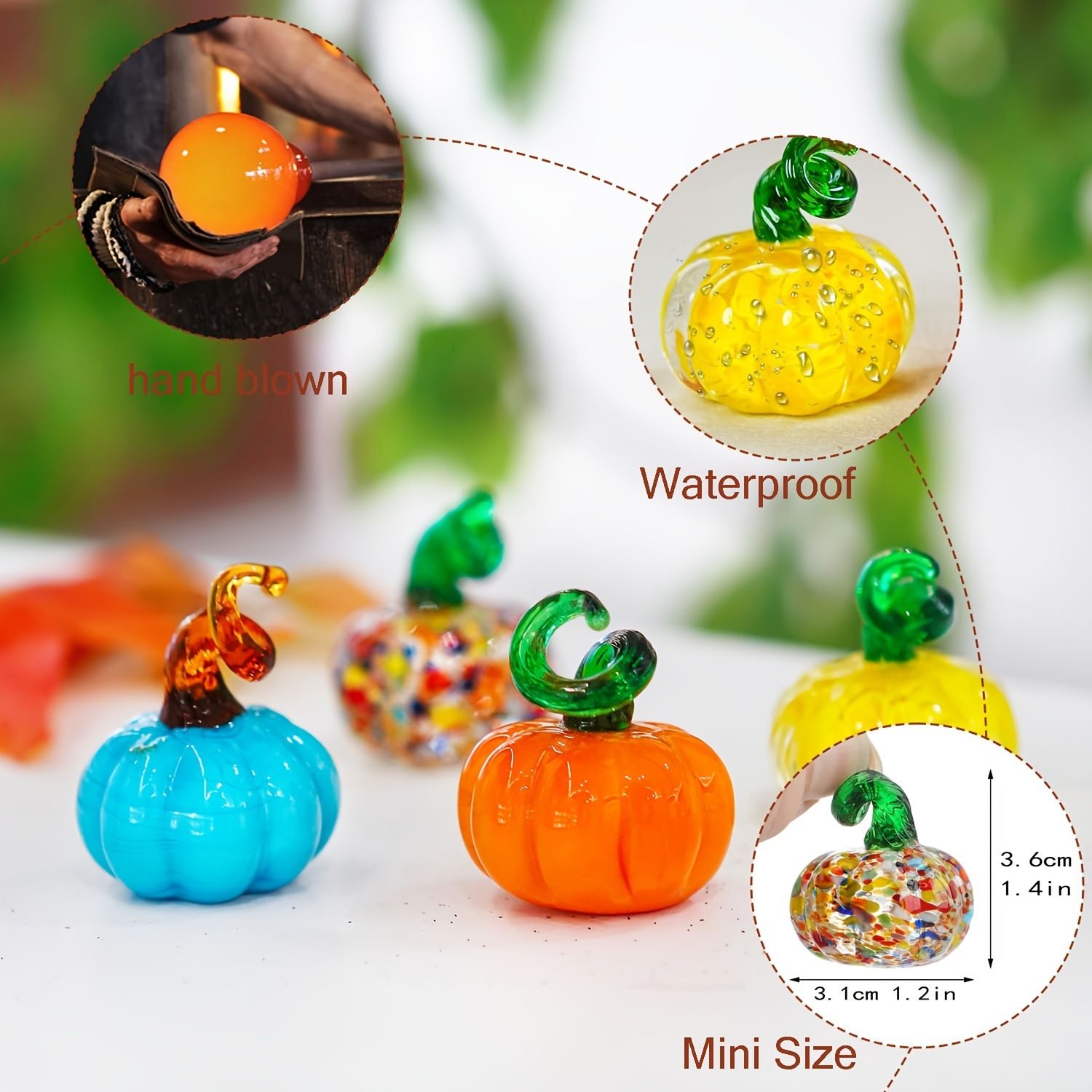 4 piece Glass Pumpkin Figurines - Mini 3.1cm Autumn Halloween Table Decor view 2