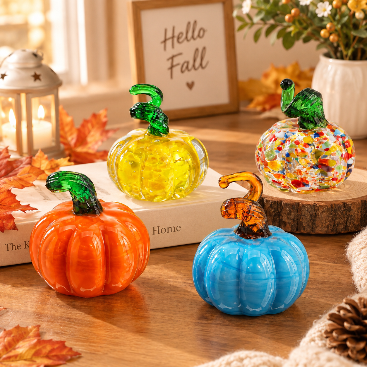 4 piece Glass Pumpkin Figurines - Mini 3.1cm Autumn Halloween Table Decor view 3