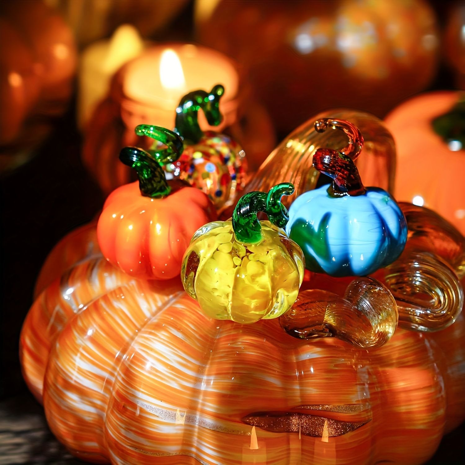 4 piece Glass Pumpkin Figurines - Mini 3.1cm Autumn Halloween Table Decor view 4