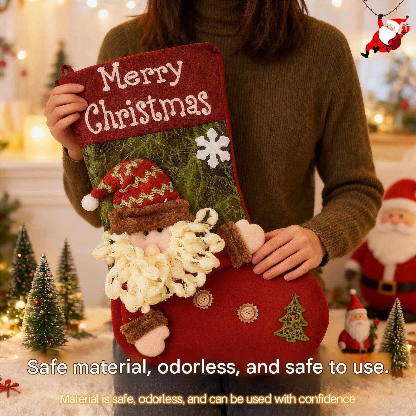 Santa-shaped Christmas stocking—45cm high fabric gift bags view 4