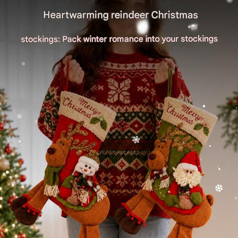 Santa Claus Riding a Reindeer Christmas Stocking - Large Plush Hanging Gift Bag view 2