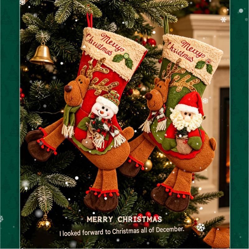 Snowman-riding-a-deer Christmas stocking - Large Plush Hanging Gift Bag view 4