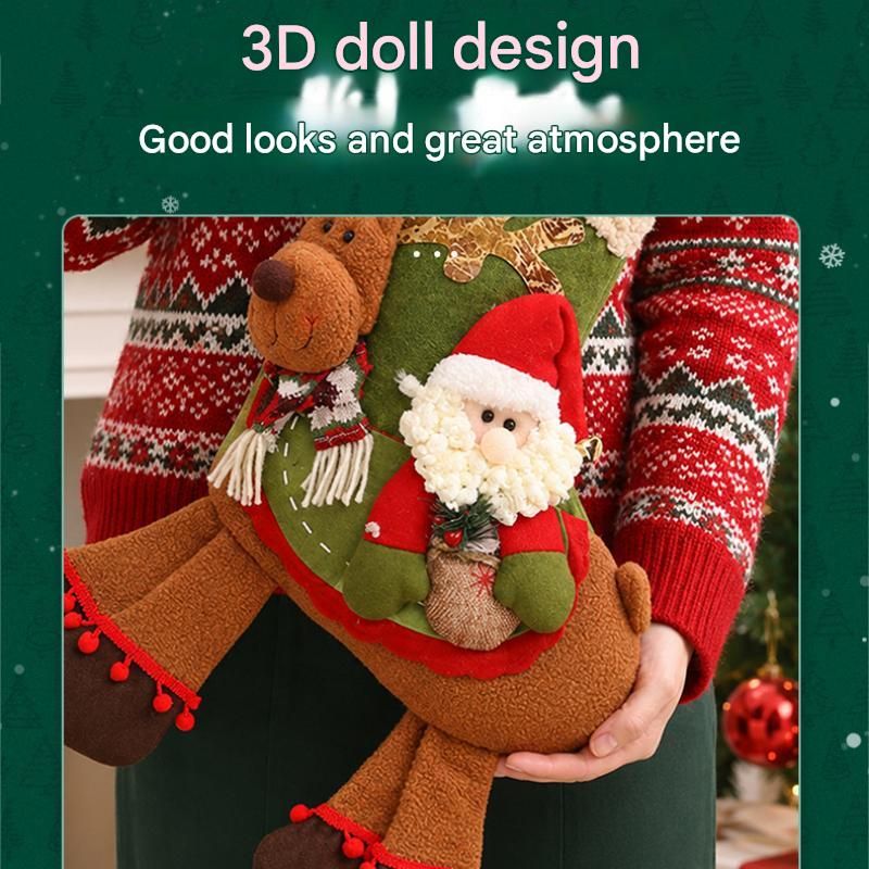 Snowman-riding-a-deer Christmas stocking - Large Plush Hanging Gift Bag view 5