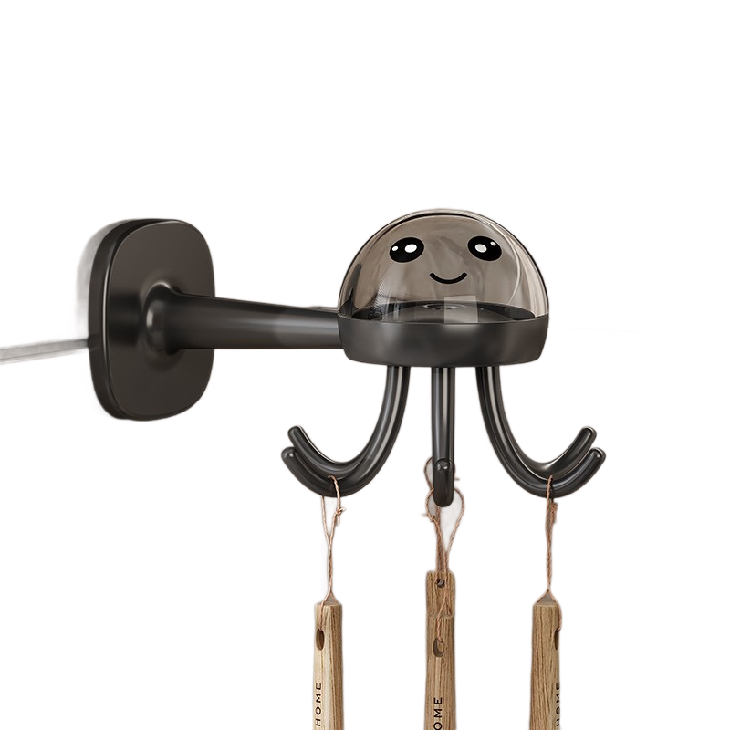 2-pack Grey Octopus Wall Hook Organizer - 360 Degree Rotating Adhesive Kitchen