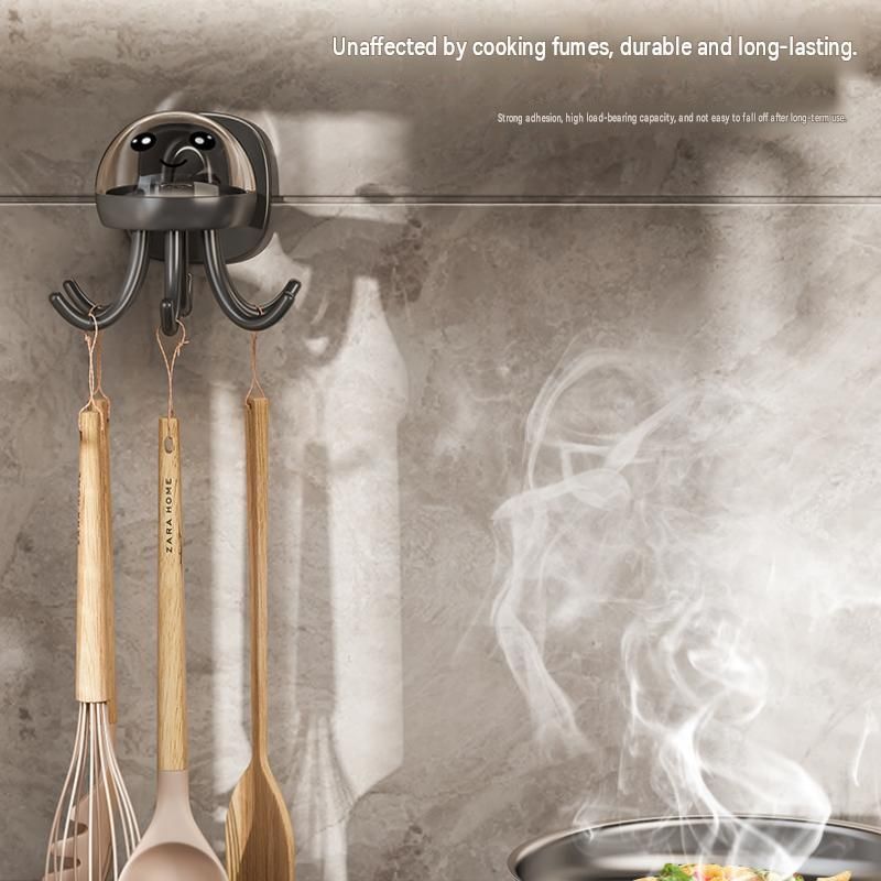 2-pack Grey Octopus Wall Hook Organizer - 360 Degree Rotating Adhesive Kitchen view 4