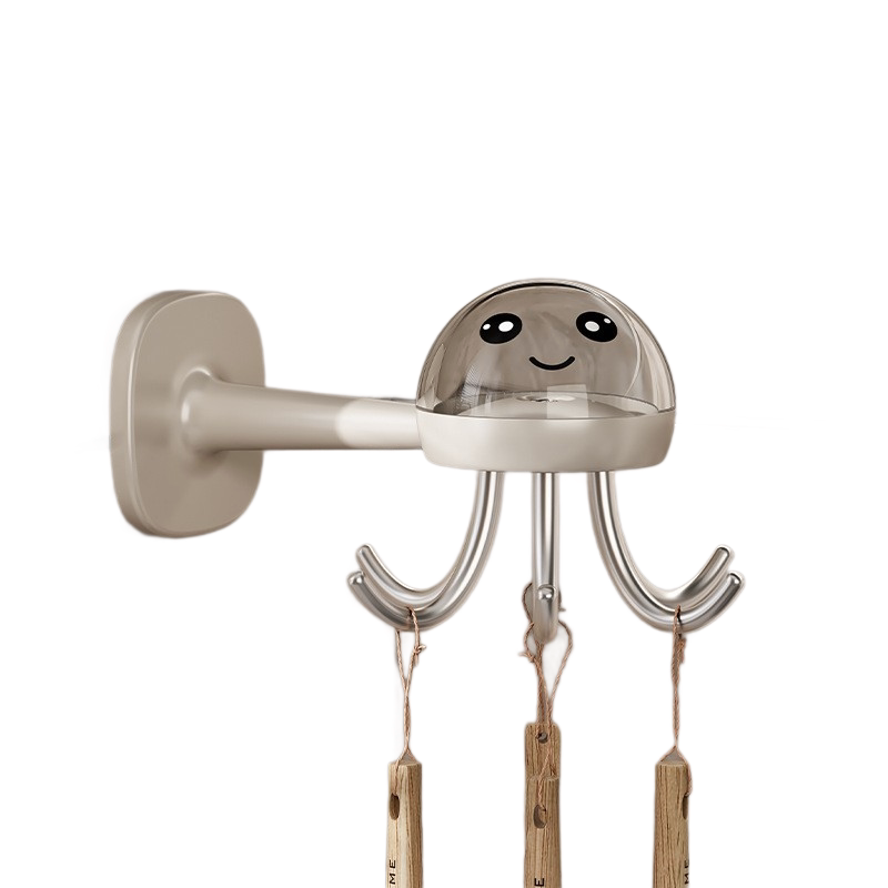 2-pack Beige Octopus Wall Hook Organizer - 360 Degree Rotating Adhesive