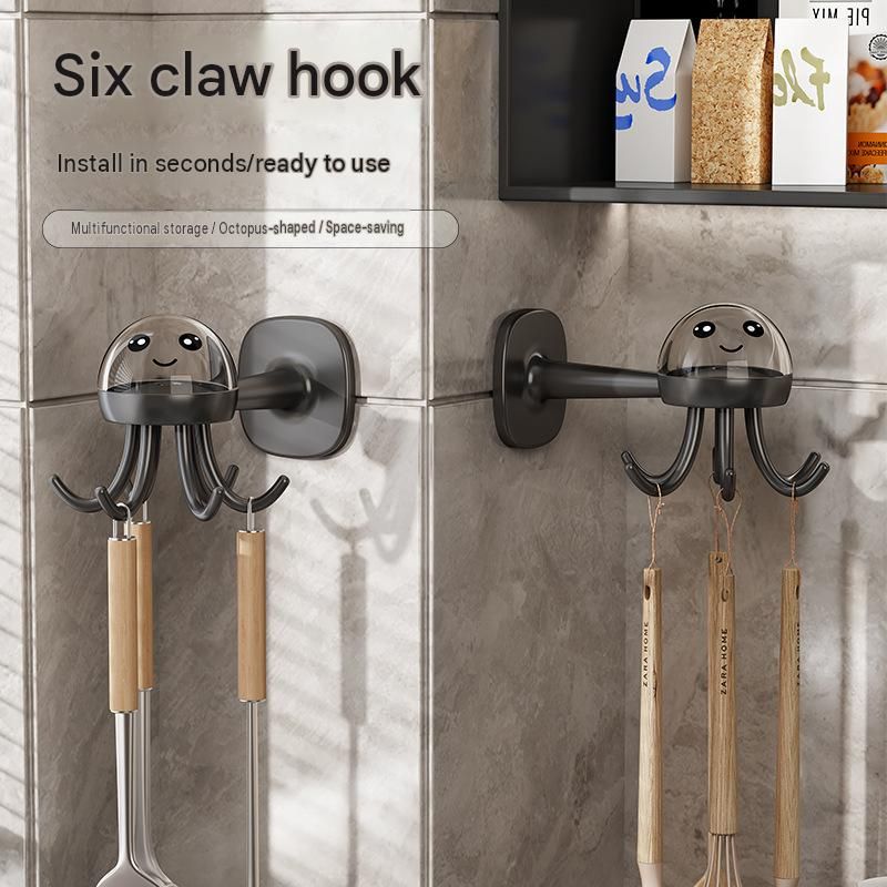 2-pack White Octopus Wall Hook Organizer - 360 Degree Rotating Adhesive view 2